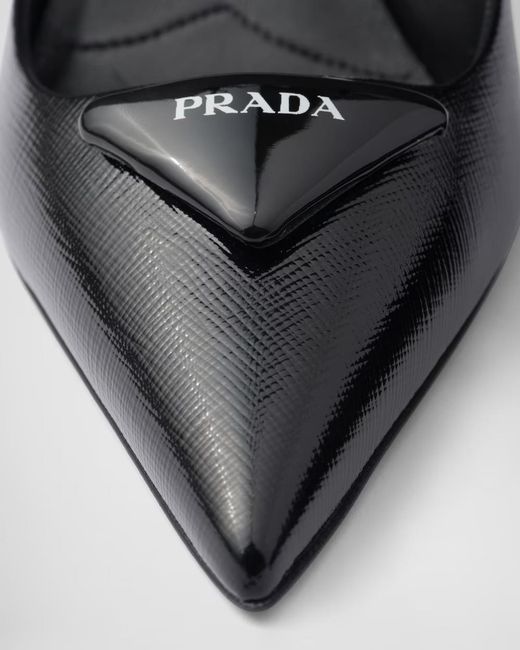 Prada Multicolor Logo Plaque Pointed-Toe Slingback Pumps
