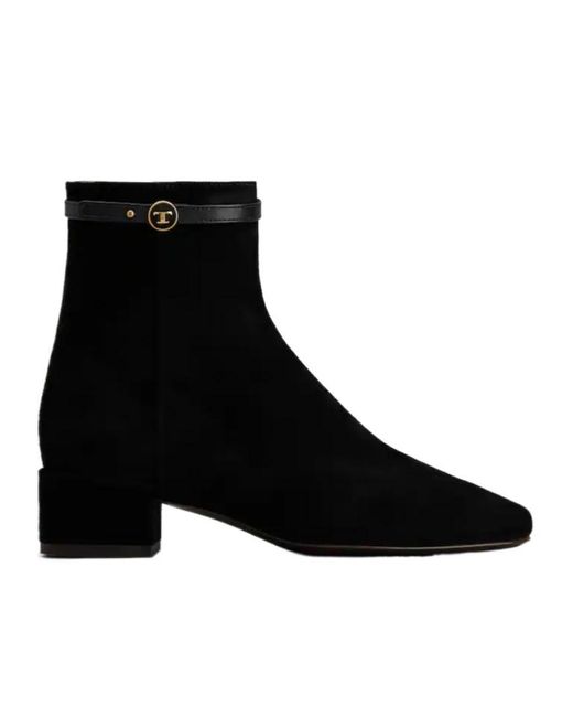 Tod's Black Logo Plaque Ankle Boots