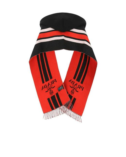 Prada Red Striped Logo Scarf
