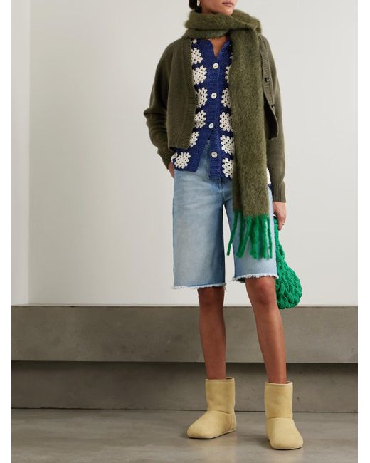 The Elder Statesman Green Cashmere Cropped Cardigan