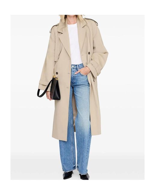 Anine Bing Natural Double-Breasted Belted Coat