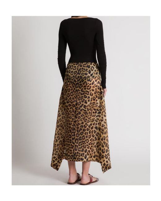 Alberta Ferretti Natural Silk Long Skirt With Leopard Print
