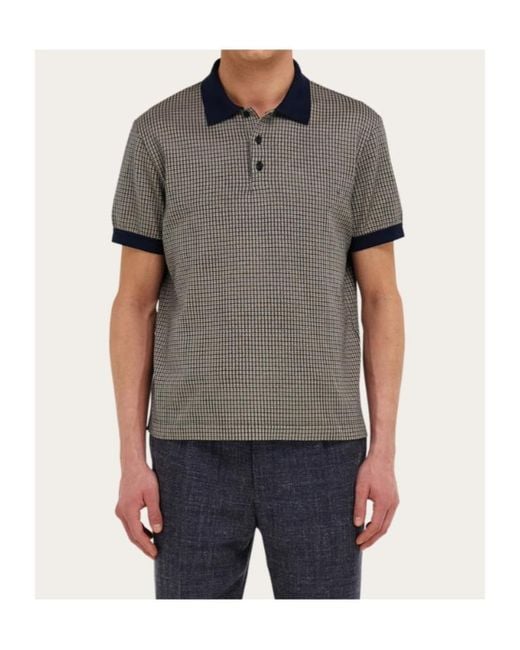 Ferragamo Gray Short Sleeve Micro Check Polo for men