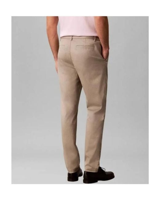 Calvin Klein Gray Logo-Embroidered Chino Trousers for men