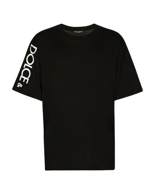Dolce & Gabbana Black Logo Printed Crewneck T-Shirt for men