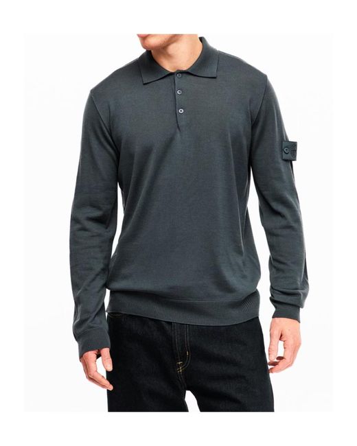 Stone Island Blue Ghost Long Sleeve Polo Shirt for men