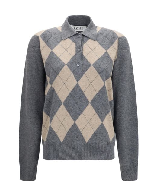 Rohe Gray Ballantyne Argyle Ribbed Polo Top