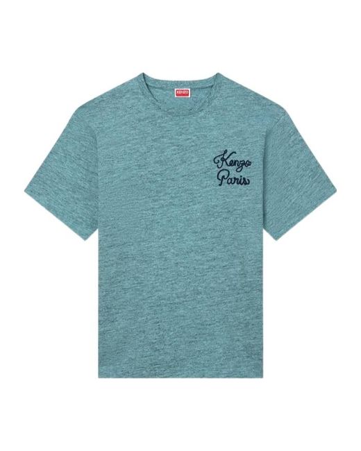 KENZO Blue Paris Chainstitch' Embroidered T-Shirt for men