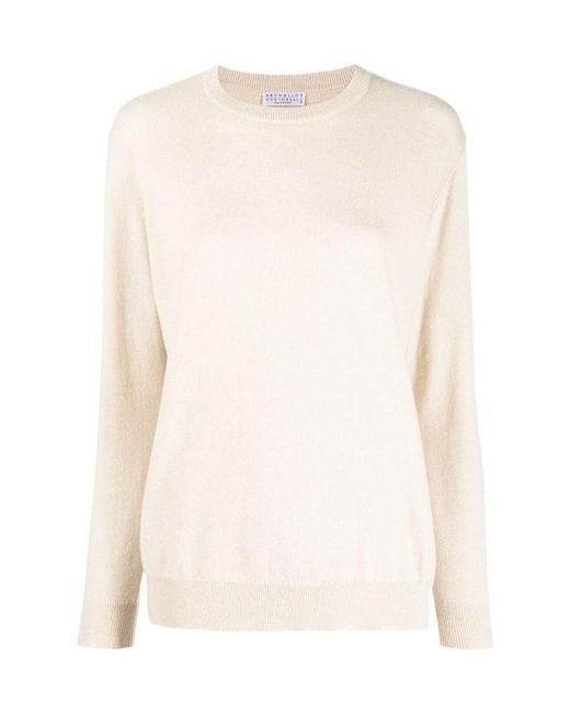 Brunello Cucinelli White Long-Sleeve Cashmere Top