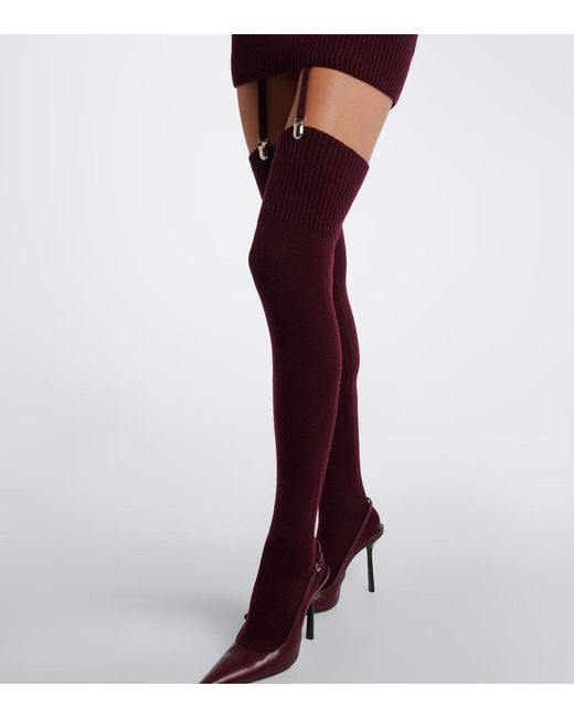 AYA MUSE Purple Cursa Ribbed-Knit Wool Minidress And Tights Set
