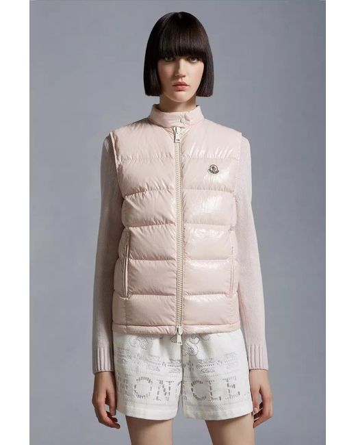 Moncler Pink Logo Patch Zip-Up Gilet