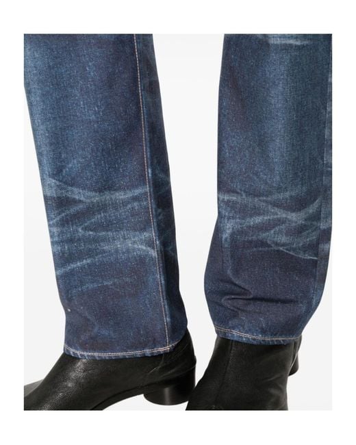 Junya Watanabe Blue Distressed Straight Leg Jeans for men