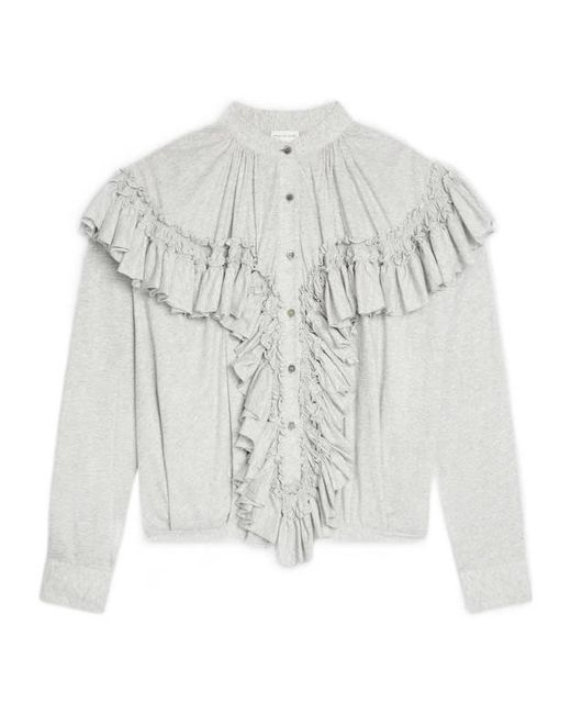 Dries Van Noten White Ruffled Jersey Blouse