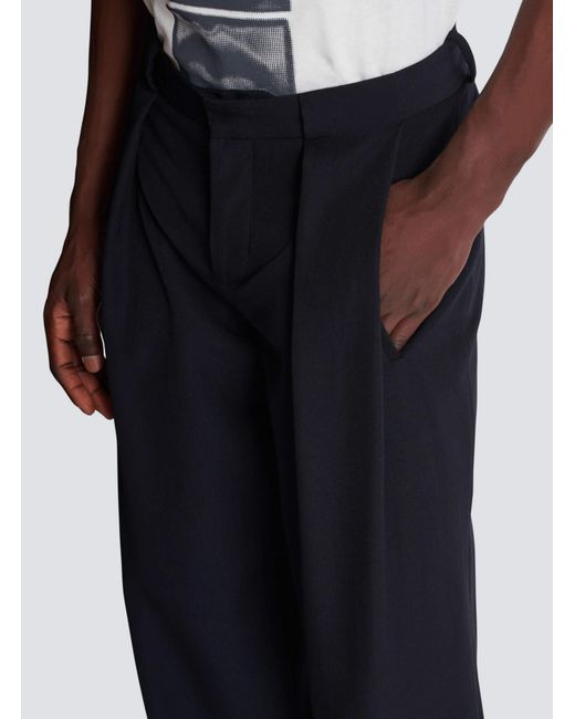 Balmain Black Wool Pleated Straight Trousers for men