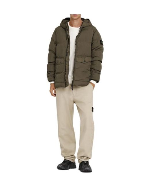 Stone Island Green Hooded Down Jacket for men