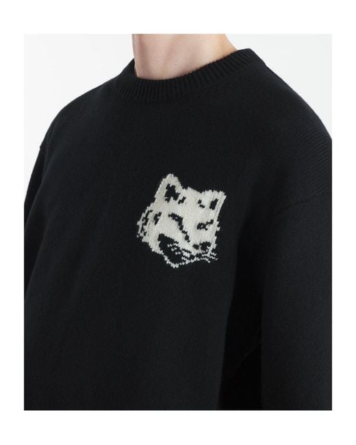 Maison Kitsuné Black Maison Kitsuné Fox Head Intarsia-Knit Jumper for men