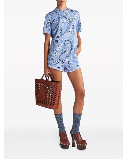 Etro Blue Bandana Print Crewneck T-Shirt