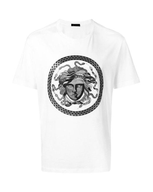 Versace White Pattern Printed Short-Sleeved T-Shirt for men