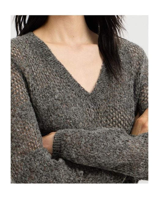 Brunello Cucinelli Gray Lace Flowers Knit Dress