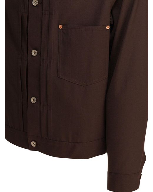 Sacai Brown Buttoned Straight Hem Jacket for men