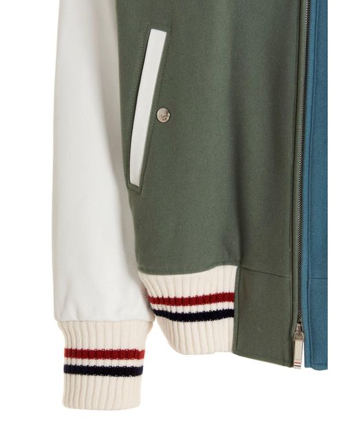 Thom Browne Green Colour-Block Wool Bomber Jacket for men