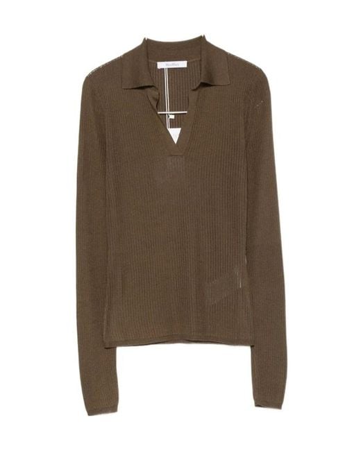 Max Mara Brown Long Sleeve Knit Polo Shirt