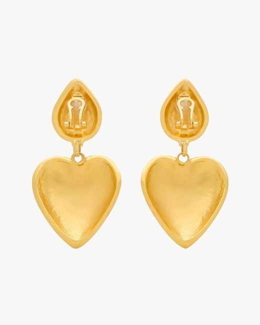 Saint Laurent Metallic Heart Drop Earrings