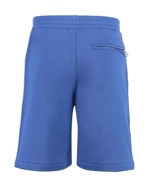 McQueen Blue Logo-Tape Elasticated Waistband Jersey Shorts for men