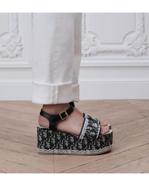 Dior Black Dentelle Wedge Sandal