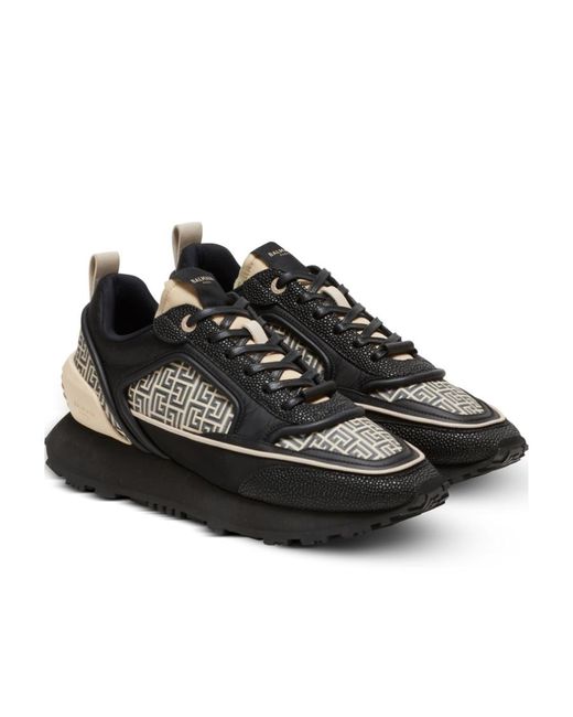 スニーカー Balmain RACER MONOGRAMMED NYLON AND LEATHER Sneakers Balmain Racer Monogrammed Nylon And Leather Trainers in