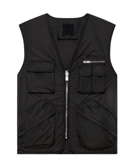 Givenchy Black Zip-Up Logo Embroidered Vest for men