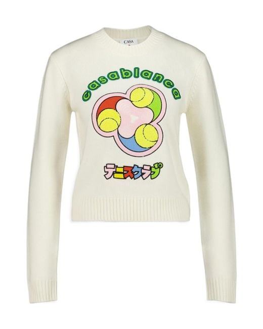 Casablanca White Tennis Ball Merino Knit Crewneck Jumper