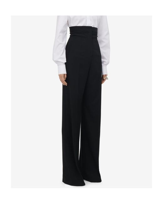 McQueen Black Wide-Leg High-Rise Pants
