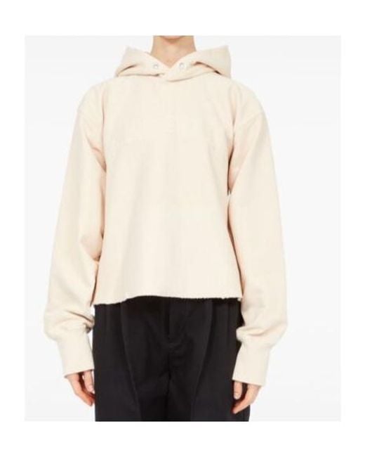 Maison Margiela Natural Logo Detailed Raw-Cut Hem Hoodie