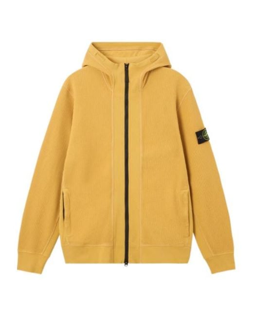Stone Island Yellow Zip-Up Knitted Hoodie for men