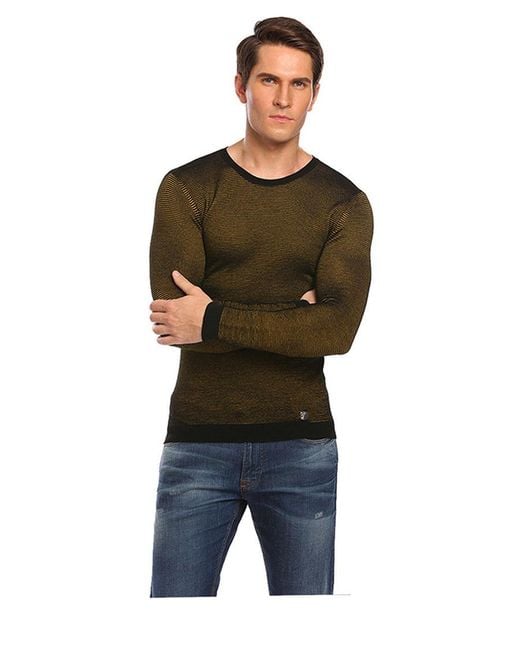 Versace Brown Striped Slim Pullover for men