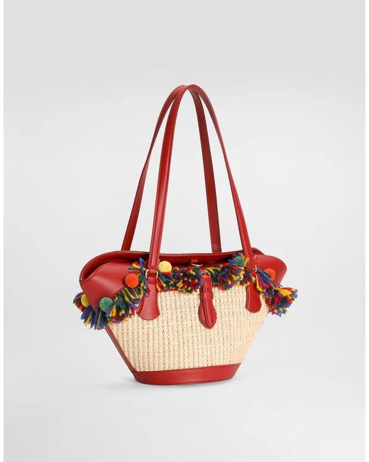 Dolce & Gabbana Red Raffia Coffa Capri Bag