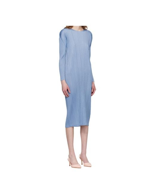 Pleats Please Issey Miyake Blue Pleated Knit Midi Dress