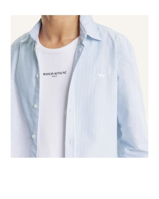 Maison Kitsuné White Profile Fox Striped Regular Shirt for men