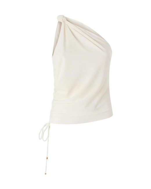 Pinko White One-Shoulder Knot Detail Top
