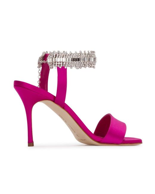 Manolo Blahnik Pink Embellished Strappy Sandals