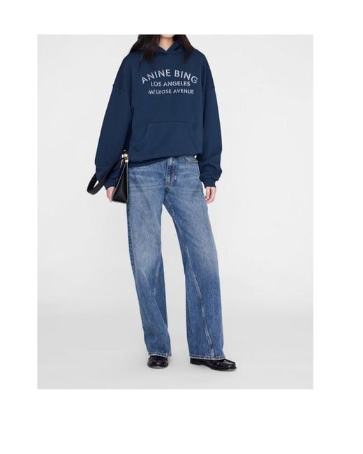 Anine Bing Blue Harvey Logo-Detail Hoodie