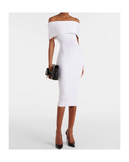 Mugler White Rib Knit Sleeveless Dress