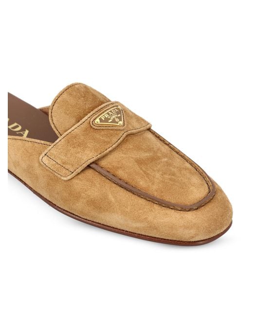 Prada Brown Logo-Plaque Flat Mules