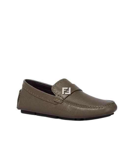 Fendi Brown Ff Plaque Driving Loafers for men