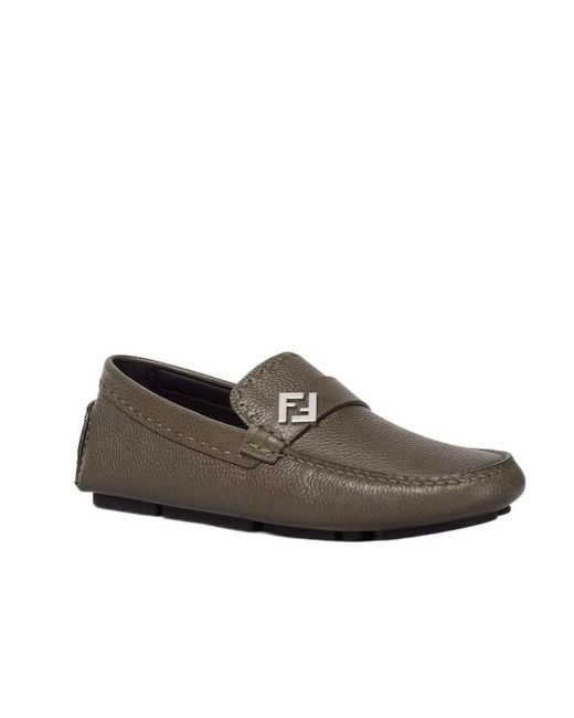 Fendi Brown Khaki Leather Drivers for men