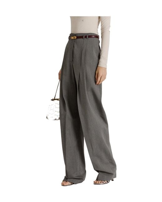 Alberta Ferretti Gray Wide-Leg Tailored Trousers With Pleats