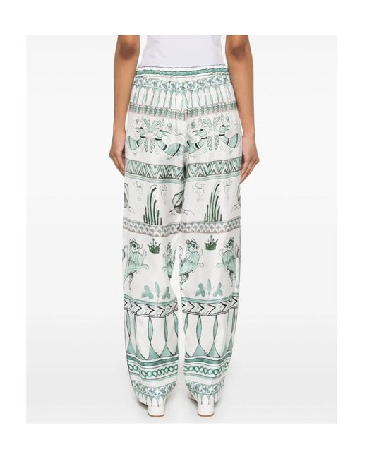 Fabiana Filippi Blue All-Over Printed Satin Twill Trousers