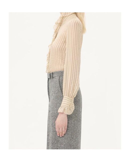 Valentino Natural Striped Ruffle Detailed Button-Up Shirt