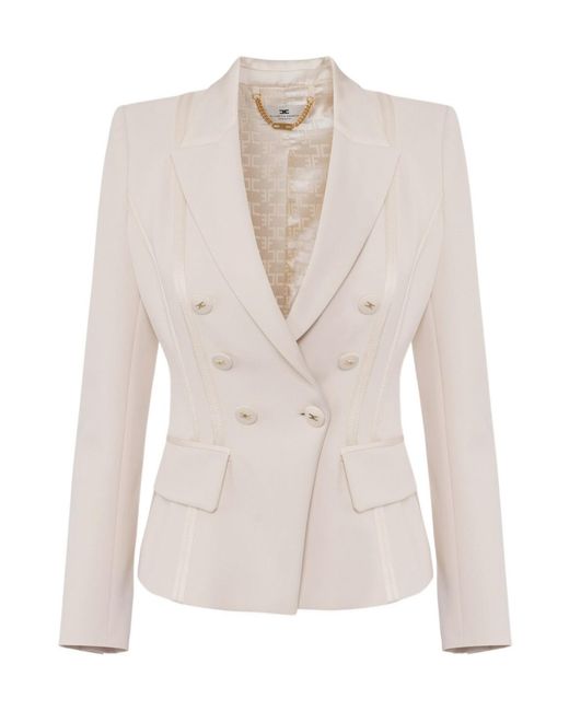 Elisabetta Franchi White Double-Breasted Satin Jacket